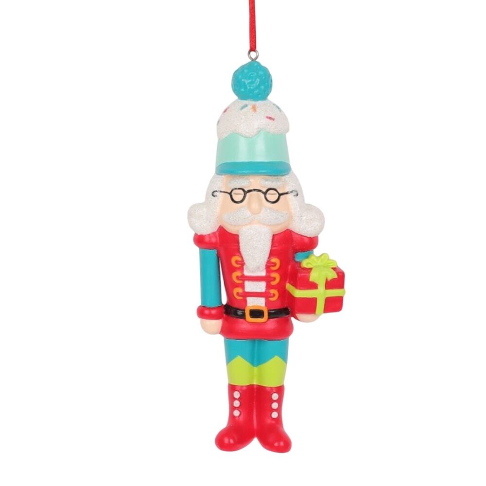Grandpa Nutcracker Christmas Tree Ornament Sprinkles Red Blue Hat Present 7.5 in
